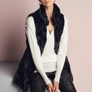 WHBM Faux Fur Vest, Black Long Line with Pockets, Size X-Small, NWT